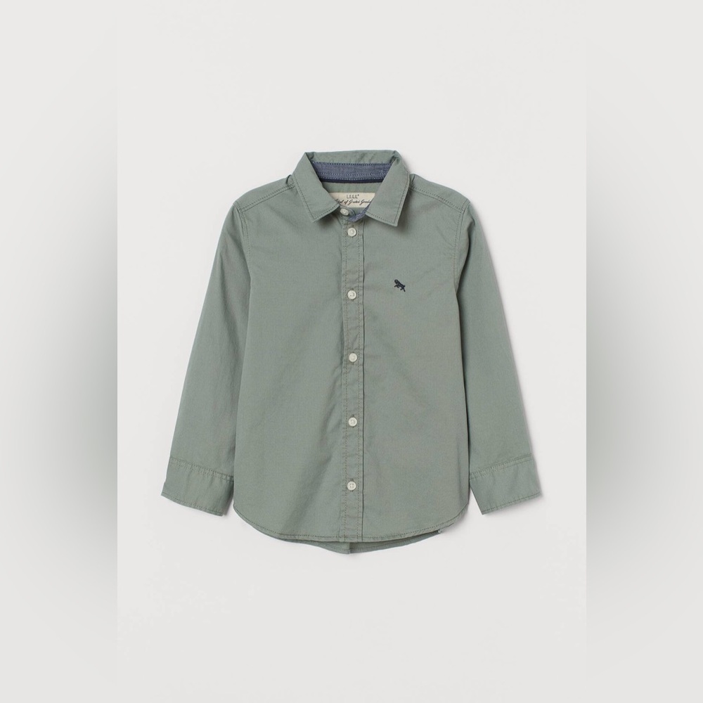 H&M- Kids Sage Green Button Down Shirt Size 1 1/2- 2Y